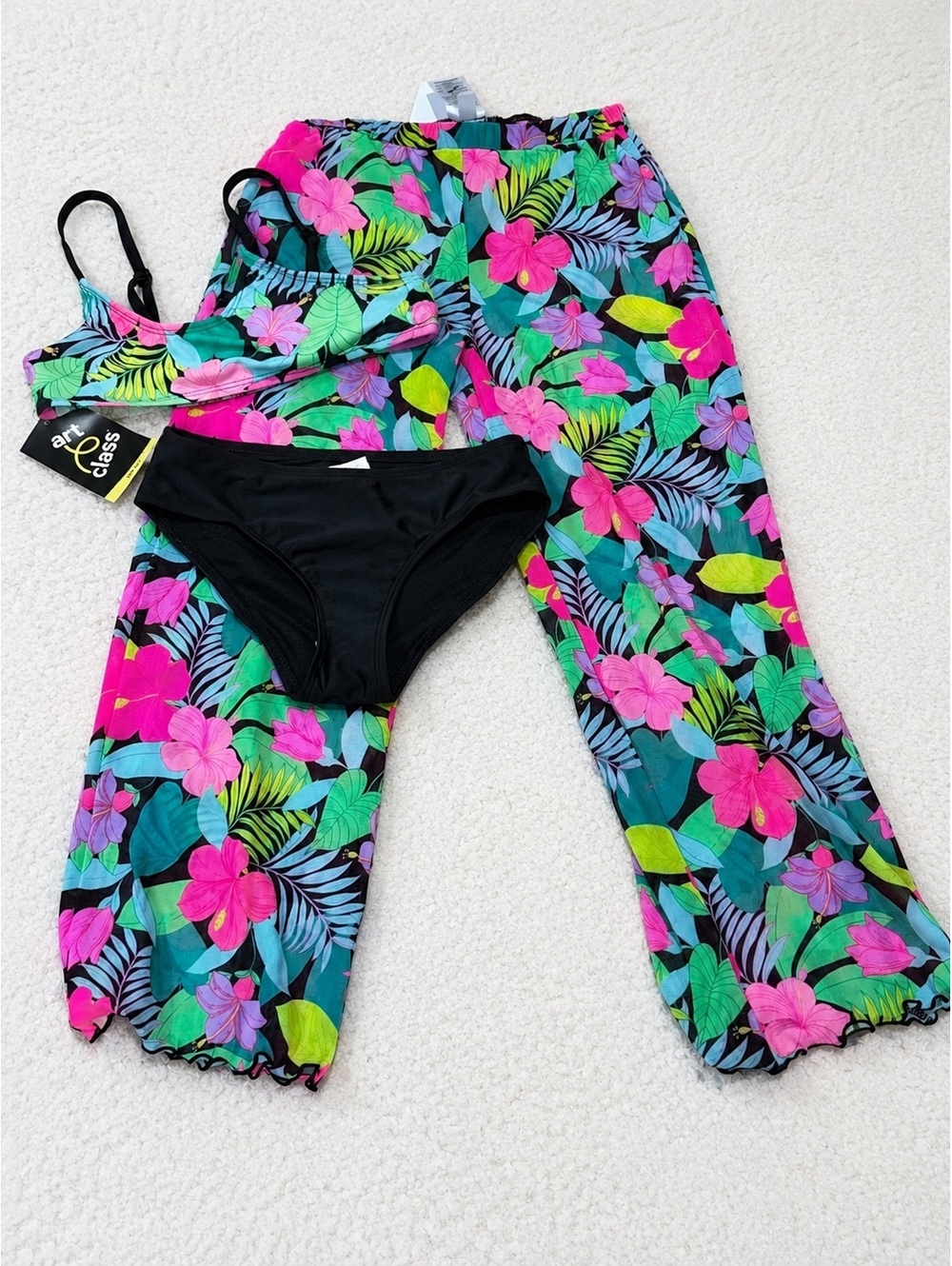 Girls 3pc Tropical Swimsuit Bikini Set‎ Size 6/7 Cover Up Pants NWT - Picture 4 of 6